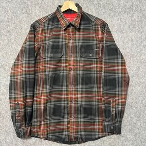 Eddie Bauer Mens Small Classic Fit Plaid Flannel Shirt Black Red Gray Polyester